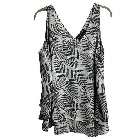 Lane Bryant Size 16 Layered Swing Tank Top Black White Feather V Neck Sheer Plus - Picture 1 of 6